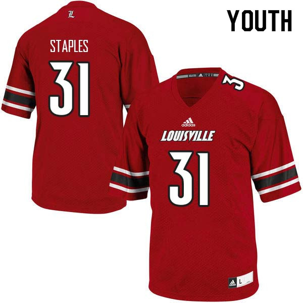 Youth Louisville Cardinals #31 Malik Staples College Football Jerseys Sale-Red - Click Image to Close